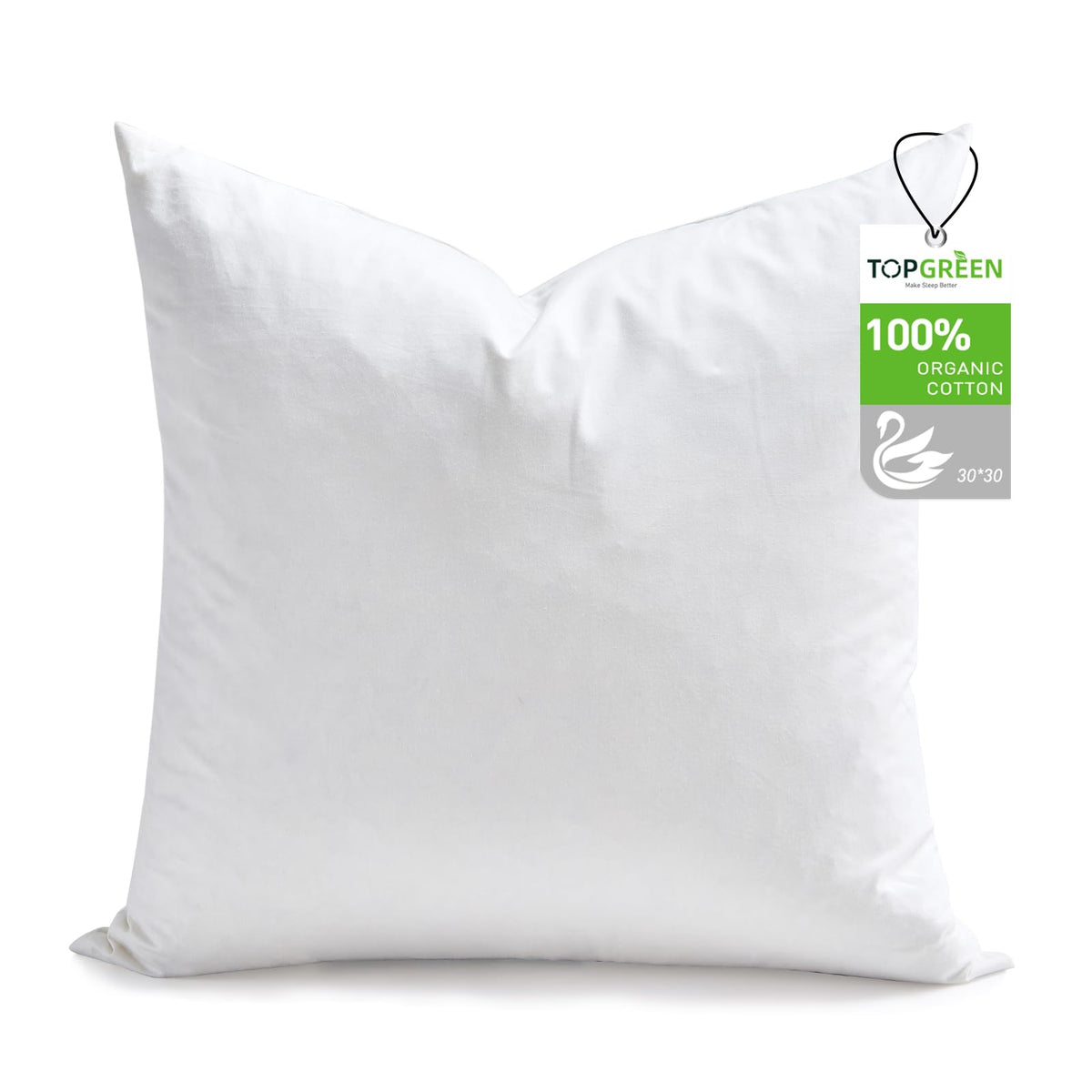 TOPGREEN Feather Down Throw Pillow Inserts 18 x 18, Set of 2, 100% Organic Cotton Shell, Soft Decorative Square Pillows Insert for Living Room Sofa, Couch, or Bed (White)