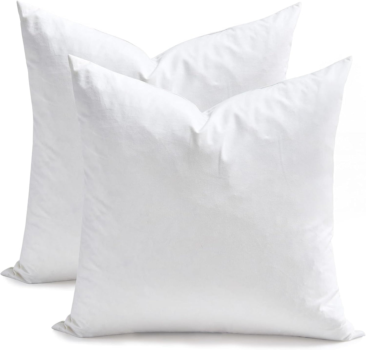 TOPGREEN Feather Down Throw Pillow Inserts 18 x 18, Set of 2, 100% Organic Cotton Shell, Soft Decorative Square Pillows Insert for Living Room Sofa, Couch, or Bed (White)