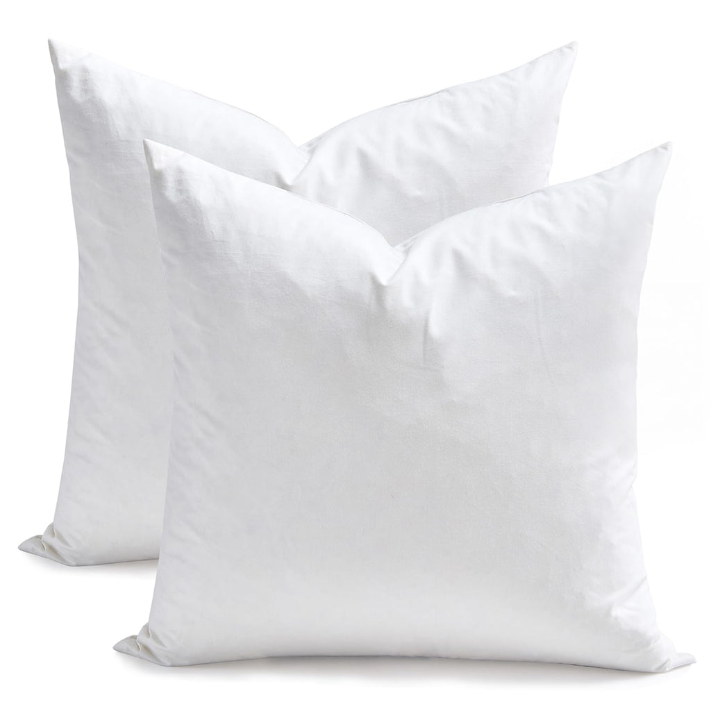 TOPGREEN Feather Down Throw Pillow Inserts 18 x 18, Set of 2, 100% Organic Cotton Shell, Soft Decorative Square Pillows Insert for Living Room Sofa, Couch, or Bed (White)
