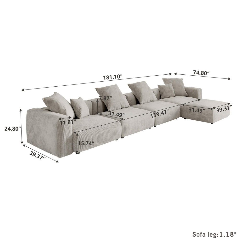 WJShome Cloud Couch Modular Sectional Sofa,141.73inch L Shaped Couch,Oversized Corduroy Couches with Ottoman and Pillows, Beige 4 Seaters Cushion Covers Removable& Washable