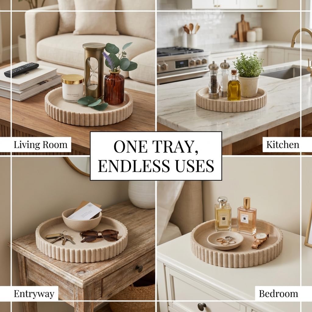 OAKOA Round Decorative Tray Coffee Table Tray - Resin Circle Tray Decor