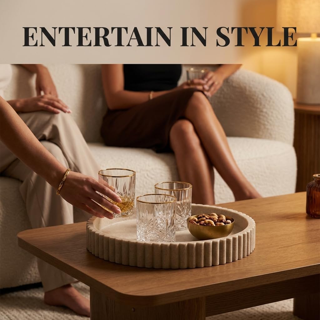 OAKOA Round Decorative Tray Coffee Table Tray - Resin Circle Tray Decor