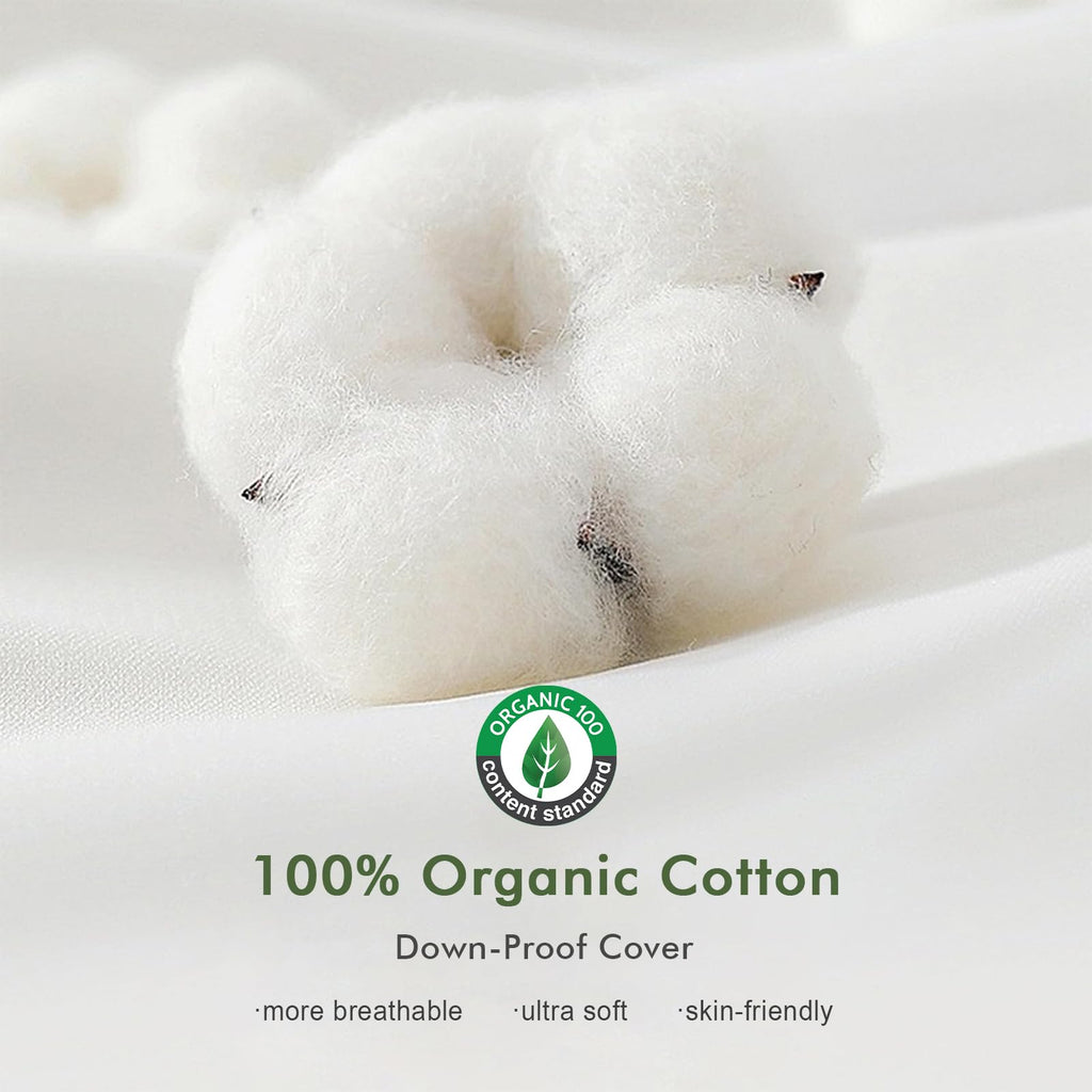 TOPGREEN Feather Down Throw Pillow Inserts 18 x 18, Set of 2, 100% Organic Cotton Shell, Soft Decorative Square Pillows Insert for Living Room Sofa, Couch, or Bed (White)