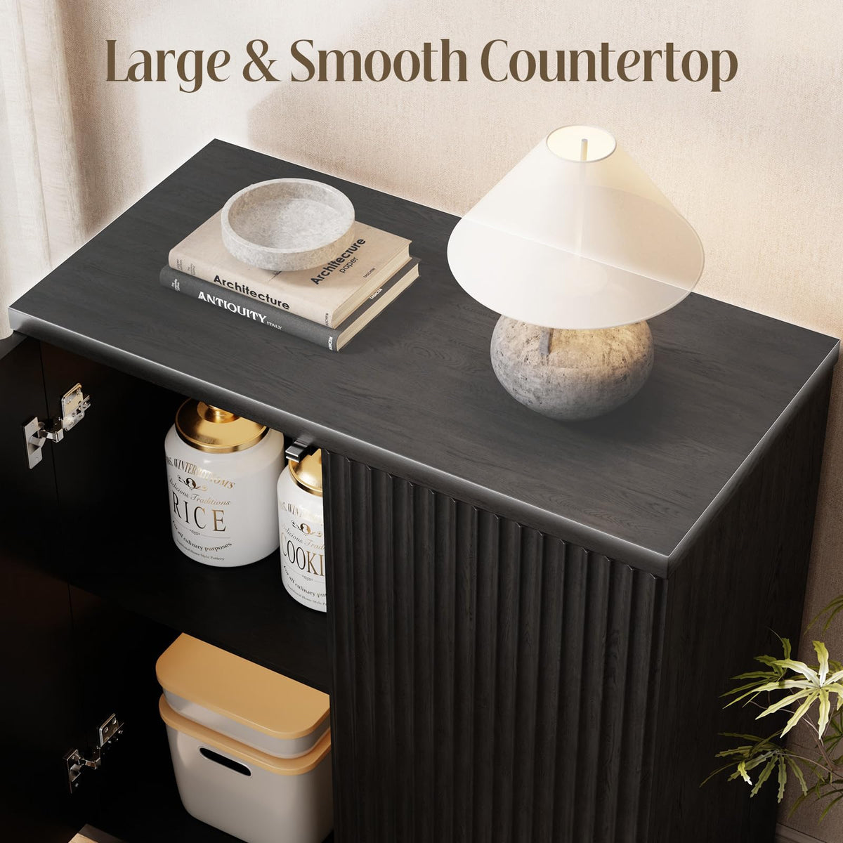Fluted Buffet Cabinet with Storage Sideboard with 2 Doors & Adjustable Shelf