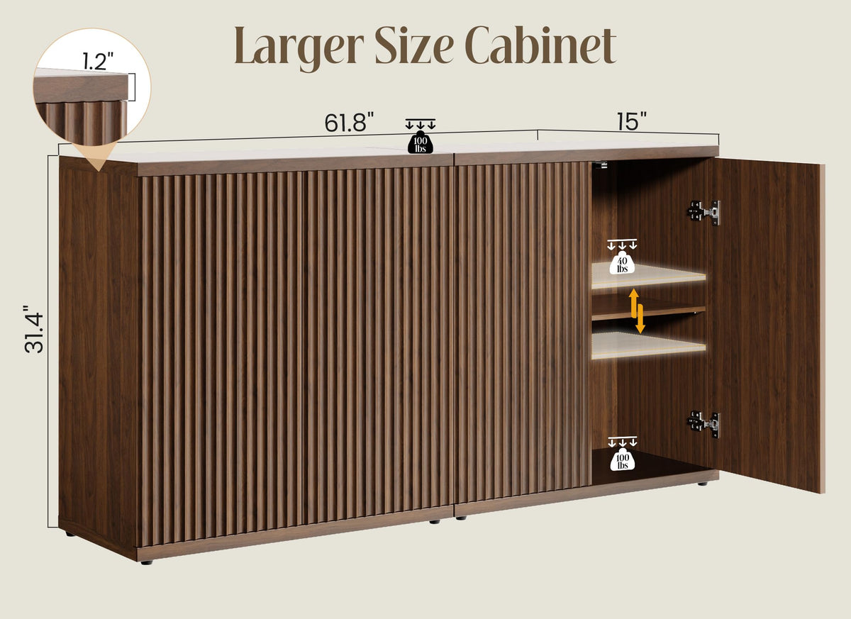 Fluted Buffet Cabinet with Storage Sideboard with 2 Doors & Adjustable Shelf