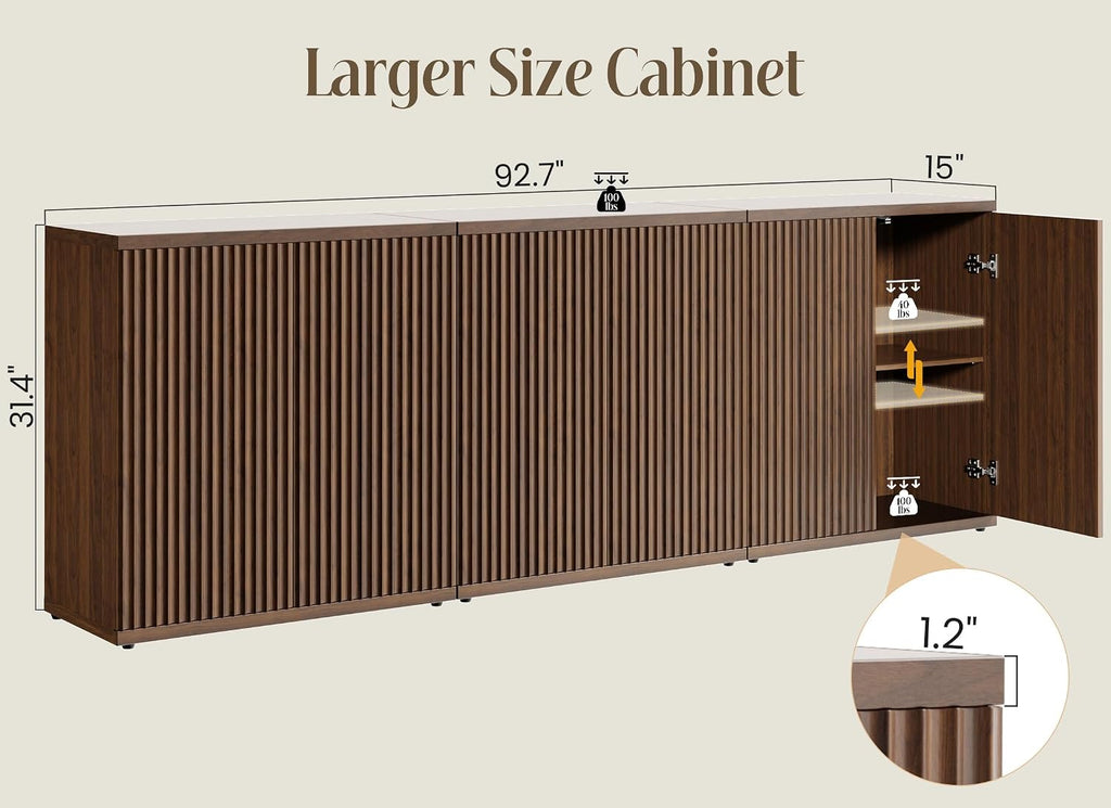 Fluted Buffet Cabinet with Storage Sideboard with 2 Doors & Adjustable Shelf