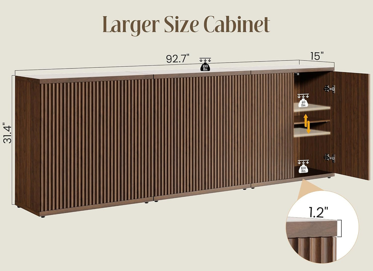 Fluted Buffet Cabinet with Storage Sideboard with 2 Doors & Adjustable Shelf