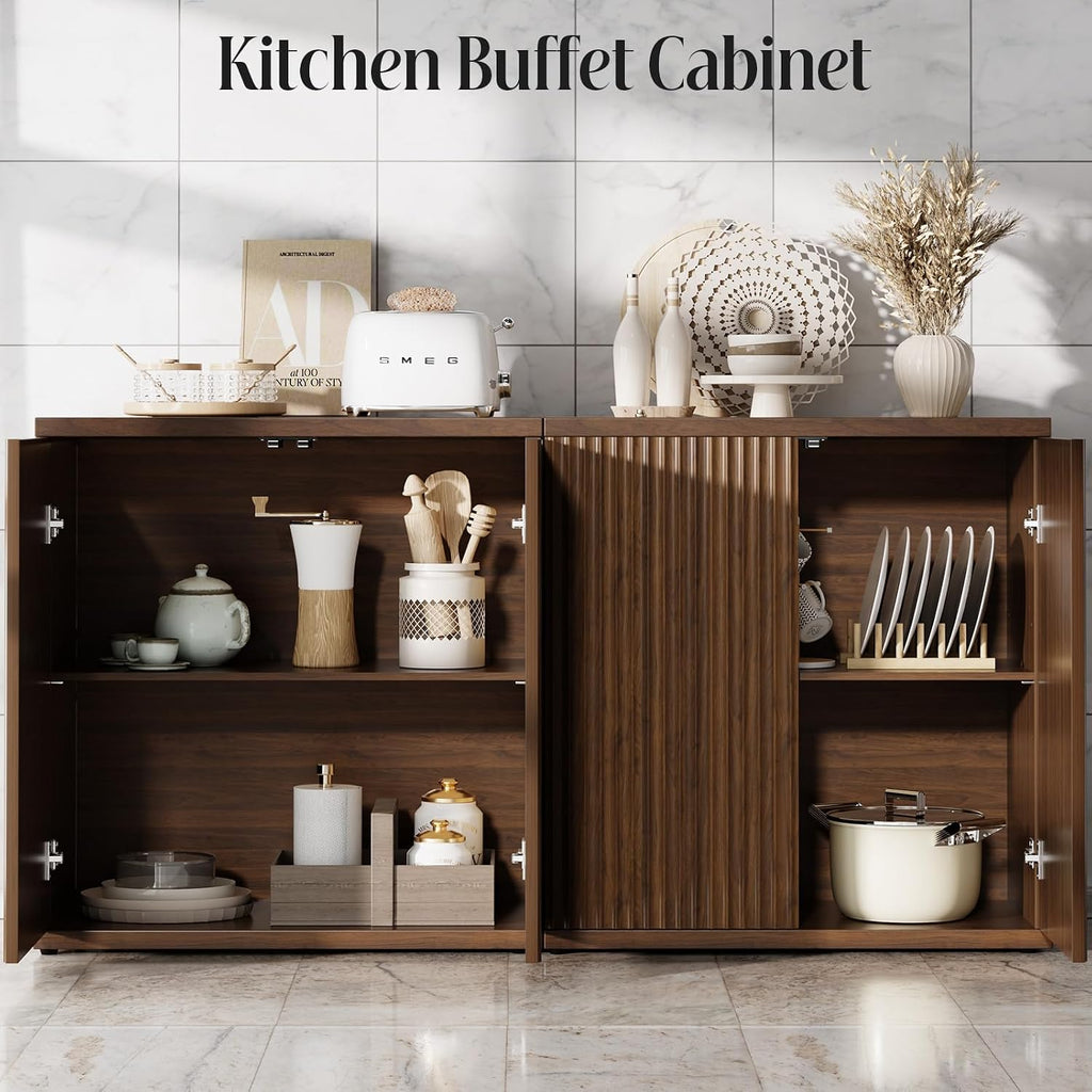 Fluted Buffet Cabinet with Storage Sideboard with 2 Doors & Adjustable Shelf