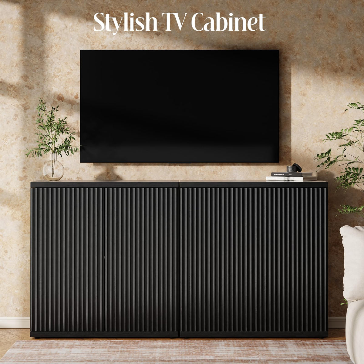 Fluted Buffet Cabinet with Storage Sideboard with 2 Doors & Adjustable Shelf