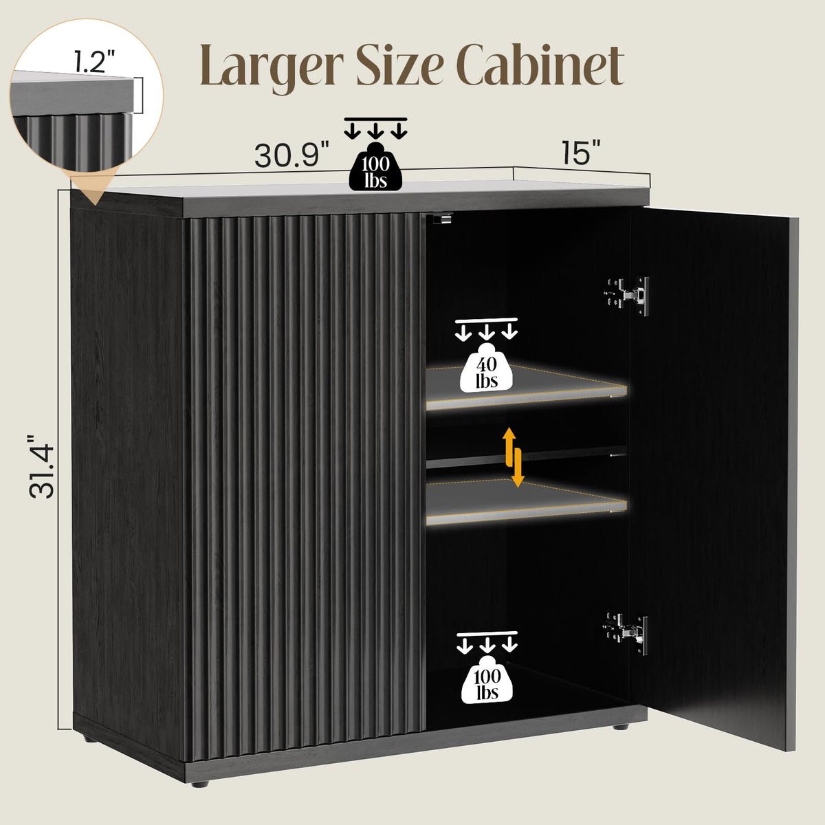 Fluted Buffet Cabinet with Storage Sideboard with 2 Doors & Adjustable Shelf