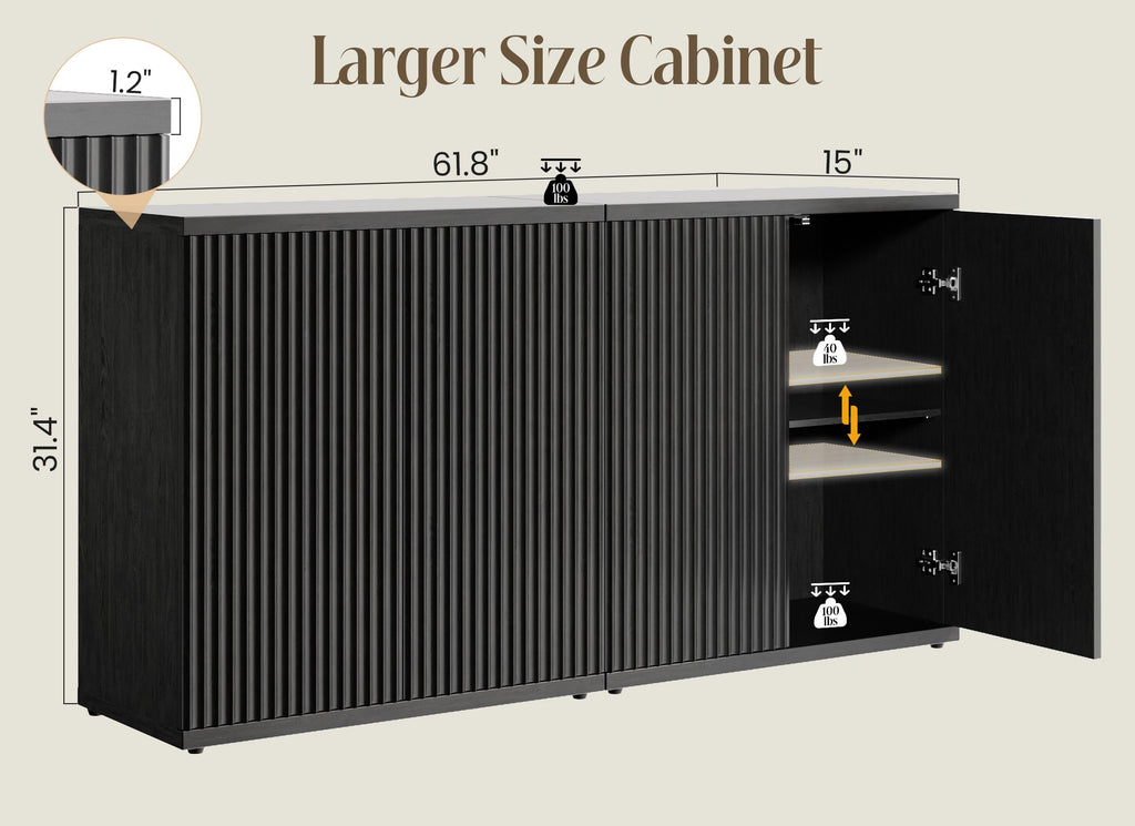 Fluted Buffet Cabinet with Storage Sideboard with 2 Doors & Adjustable Shelf