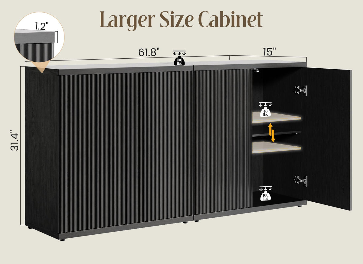 Fluted Buffet Cabinet with Storage Sideboard with 2 Doors & Adjustable Shelf