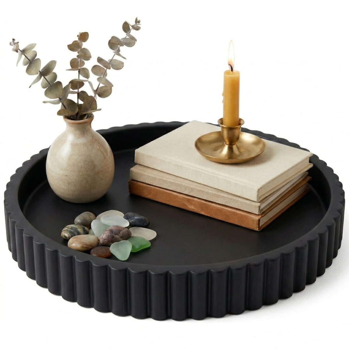 OAKOA Round Decorative Tray Coffee Table Tray - Resin Circle Tray Decor