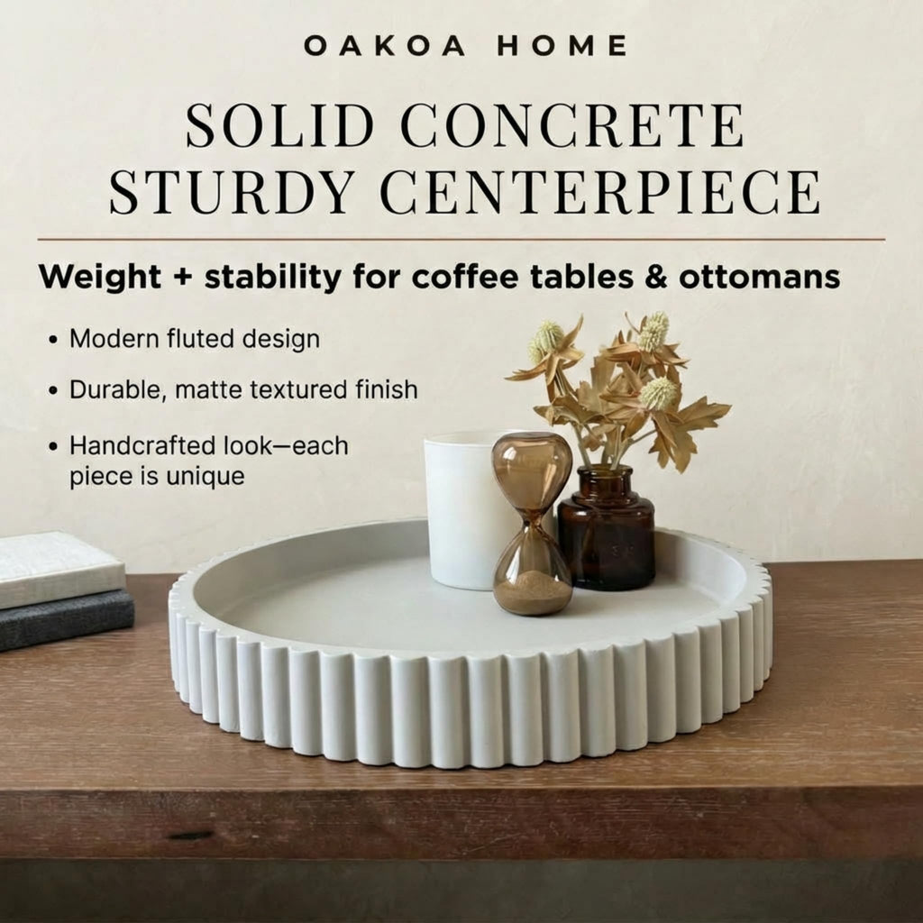 OAKOA Round Decorative Tray Coffee Table Tray - Resin Circle Tray Decor