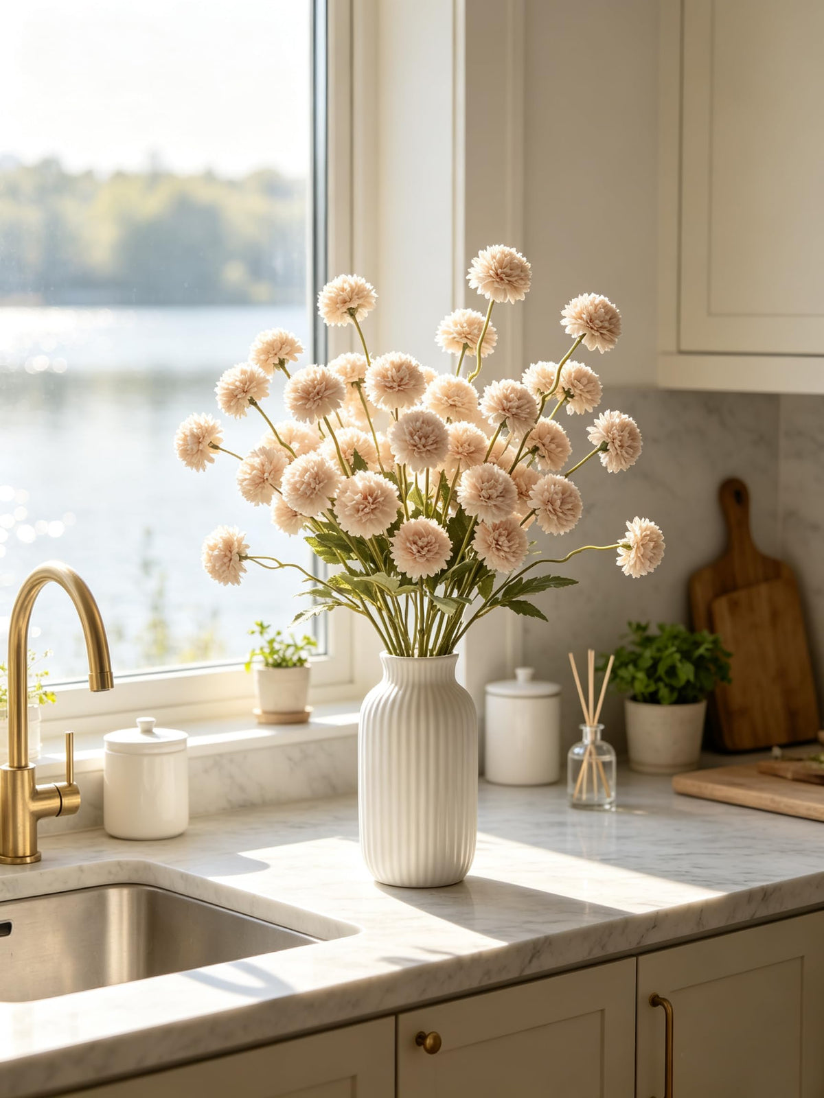 Fake Silk Chrysanthemum, Light Taupe, 10 Pcs