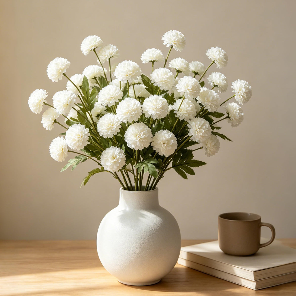 Fake Silk Chrysanthemum, Light Taupe, 10 Pcs