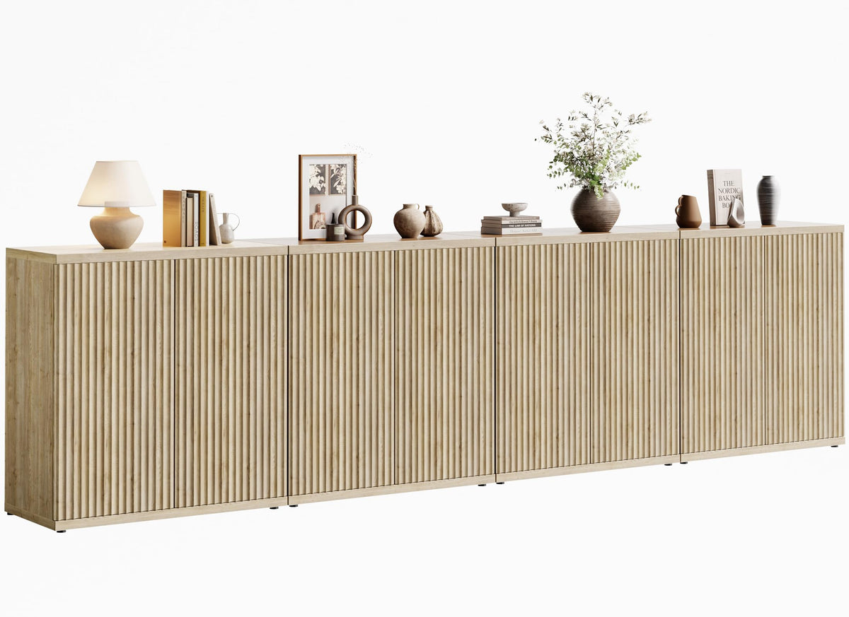 Fluted Buffet Cabinet with Storage Sideboard with 2 Doors & Adjustable Shelf
