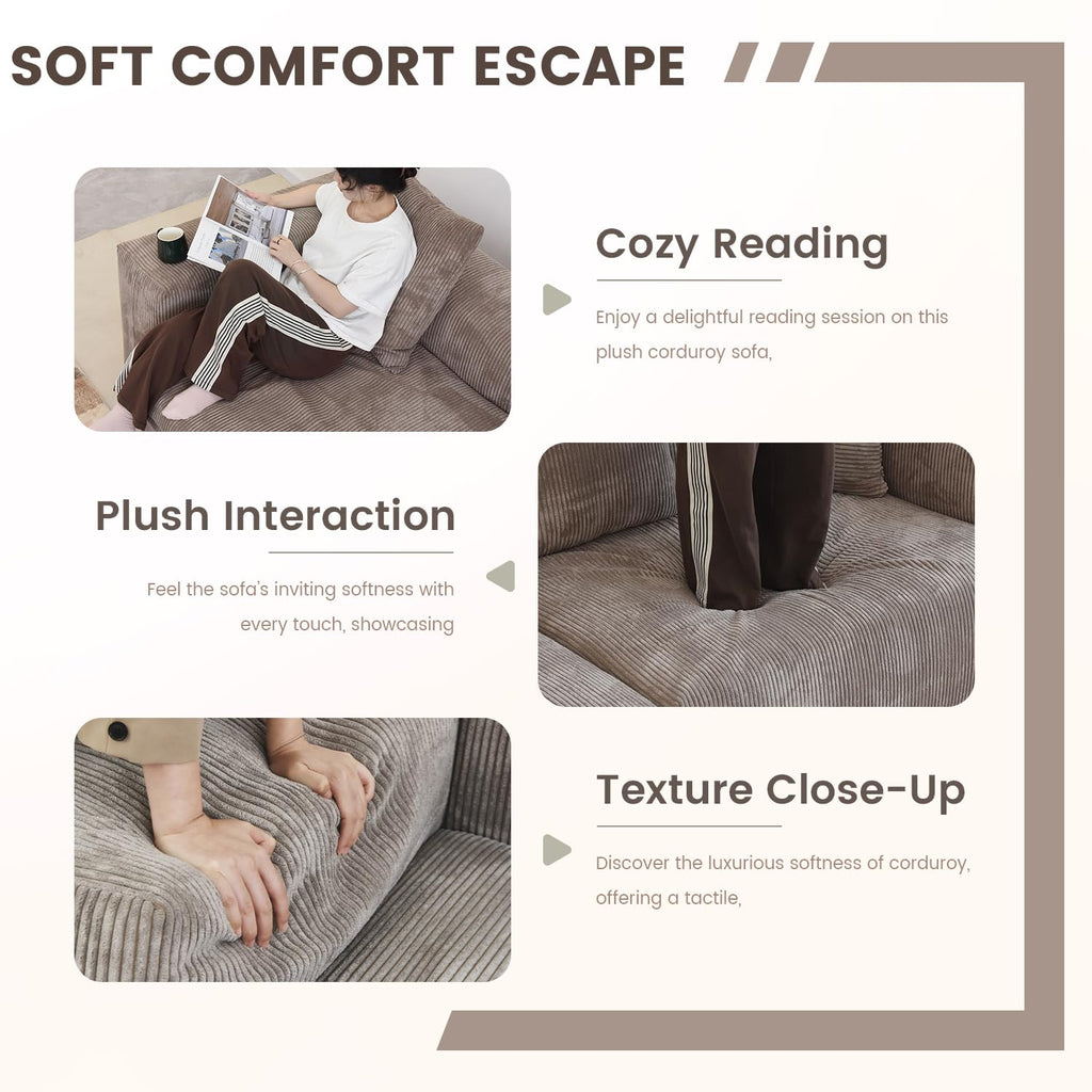 WJShome Cloud Couch Modular Sectional Sofa,141.73inch L Shaped Couch,Oversized Corduroy Couches with Ottoman and Pillows, Beige 4 Seaters Cushion Covers Removable& Washable