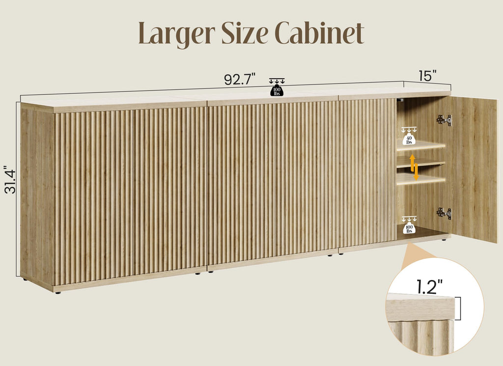 Fluted Buffet Cabinet with Storage Sideboard with 2 Doors & Adjustable Shelf