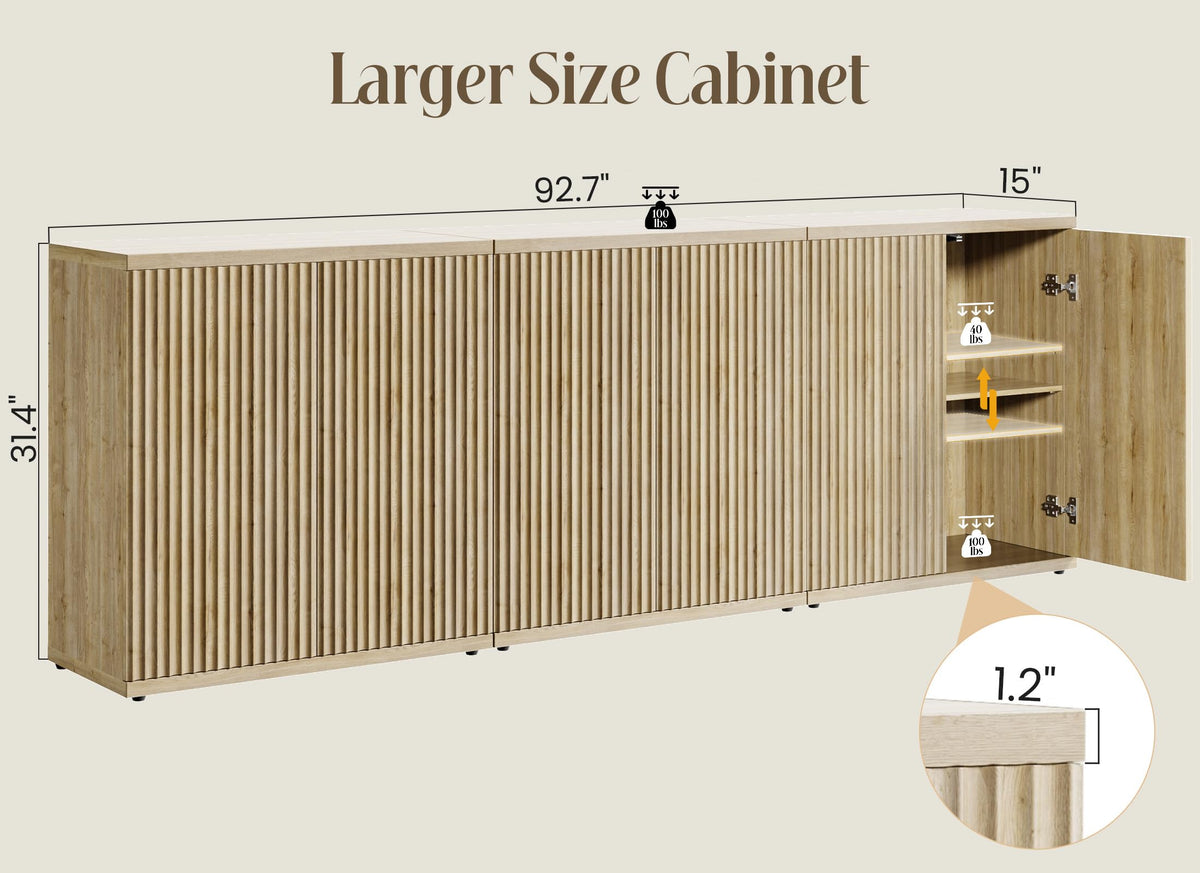 Fluted Buffet Cabinet with Storage Sideboard with 2 Doors & Adjustable Shelf