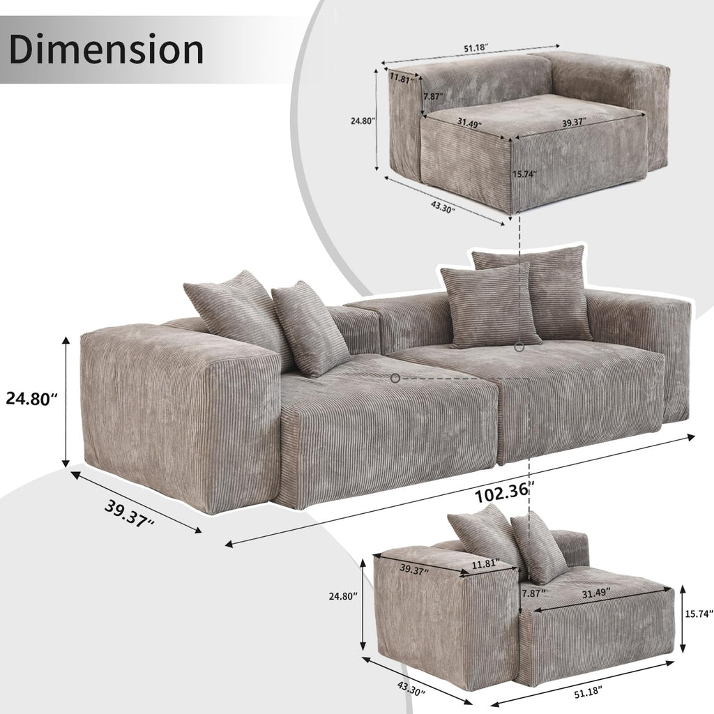 WJShome Cloud Couch Modular Sectional Sofa,141.73inch L Shaped Couch,Oversized Corduroy Couches with Ottoman and Pillows, Beige 4 Seaters Cushion Covers Removable& Washable