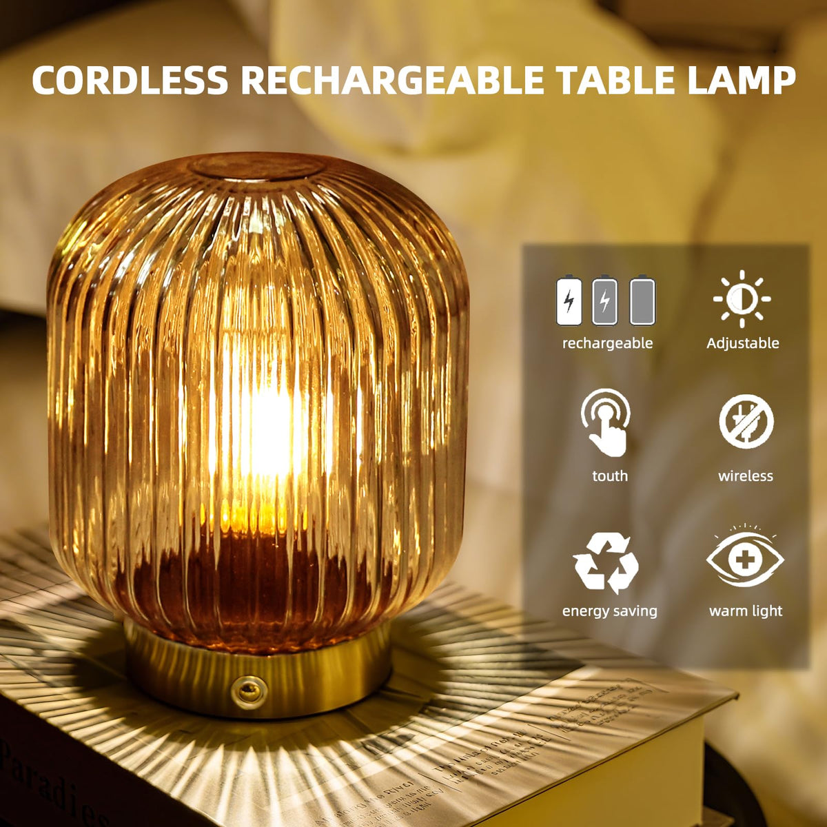MJ PREMIER Rechargeable Table Lamp,Cordless Lamp with Memory Function,Green
