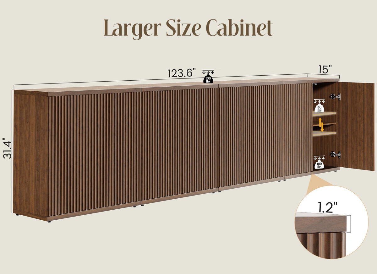 Fluted Buffet Cabinet with Storage Sideboard with 2 Doors & Adjustable Shelf