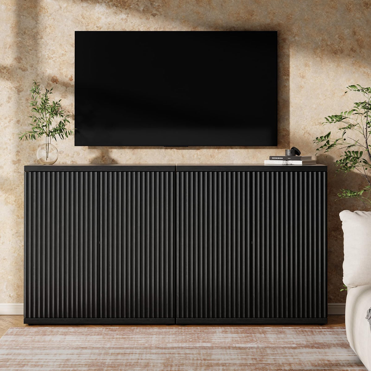 Fluted Buffet Cabinet with Storage Sideboard with 2 Doors & Adjustable Shelf