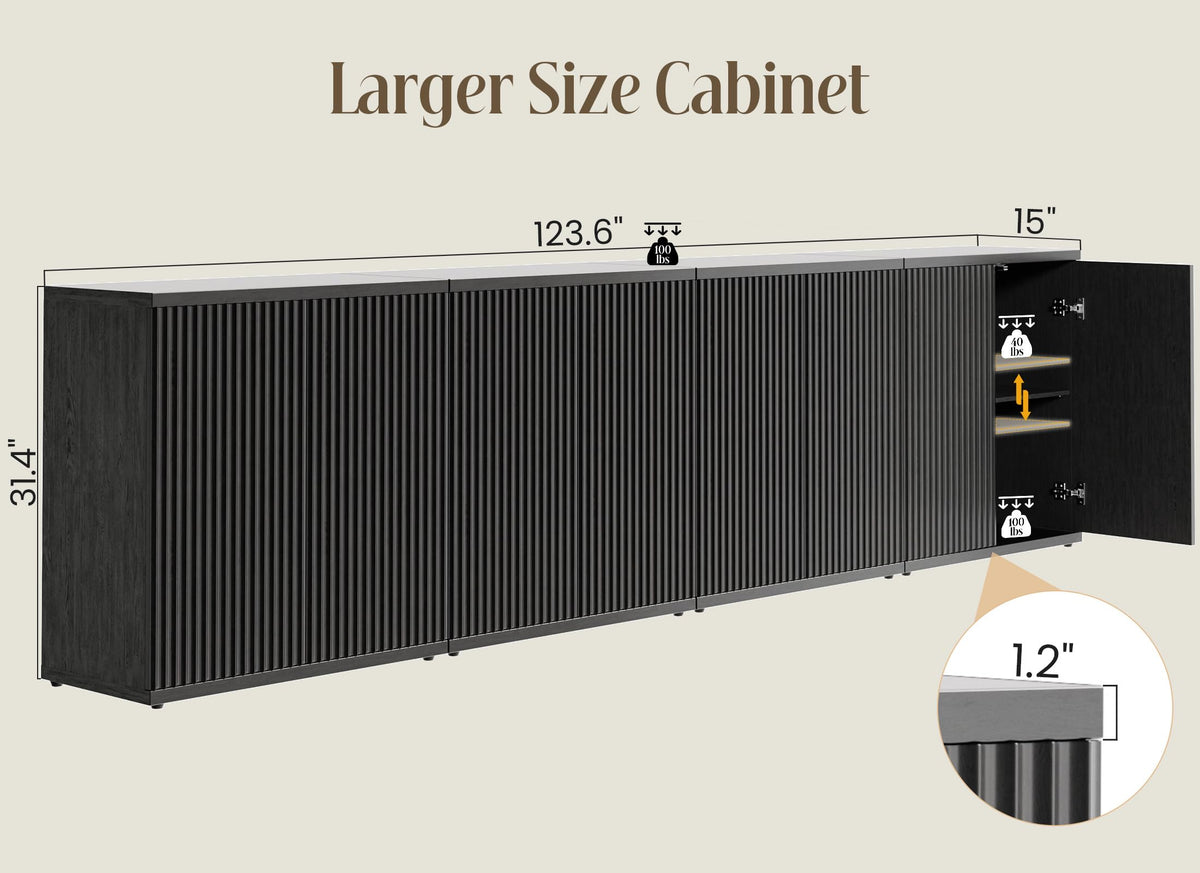 Fluted Buffet Cabinet with Storage Sideboard with 2 Doors & Adjustable Shelf