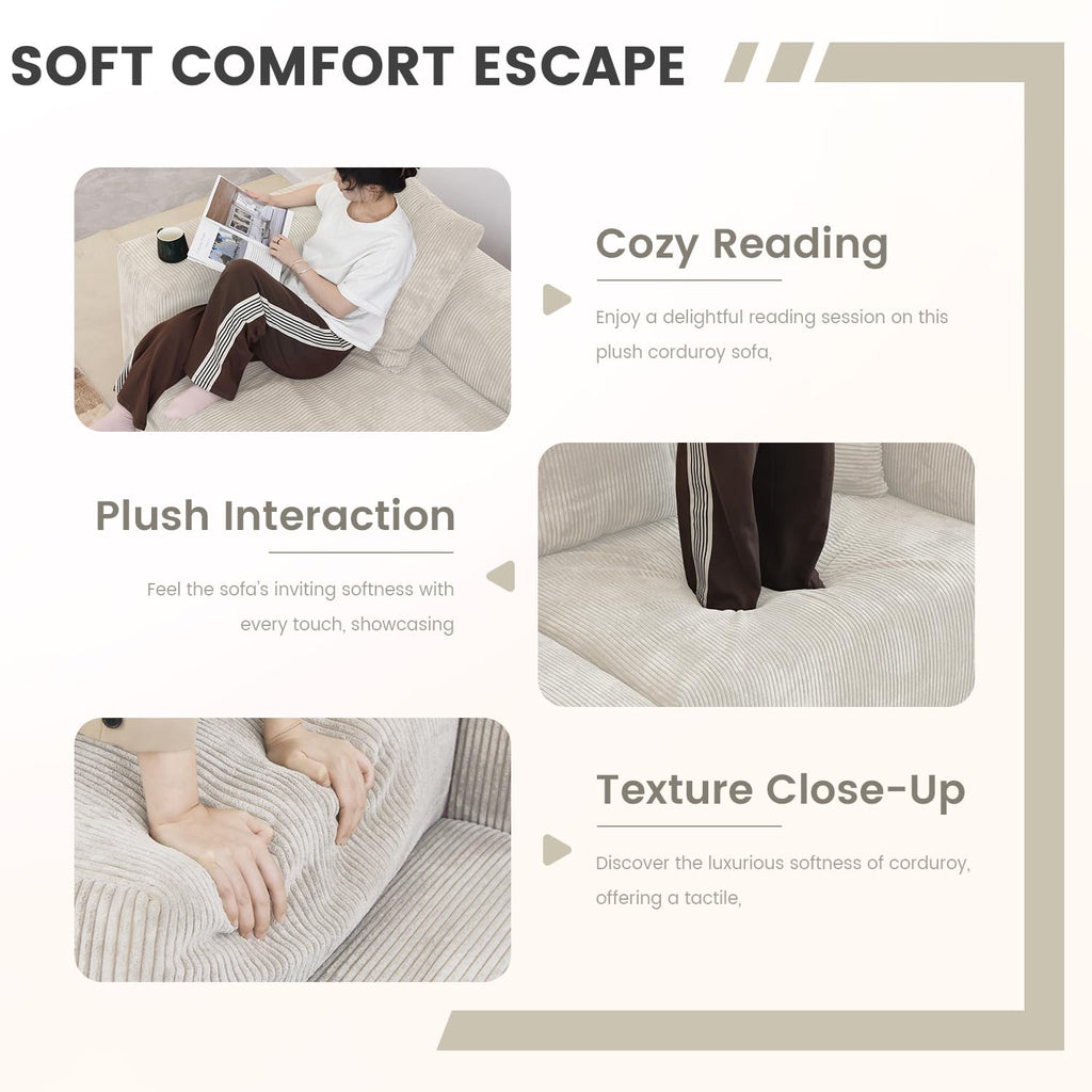 WJShome Cloud Couch Modular Sectional Sofa,141.73inch L Shaped Couch,Oversized Corduroy Couches with Ottoman and Pillows, Beige 4 Seaters Cushion Covers Removable& Washable