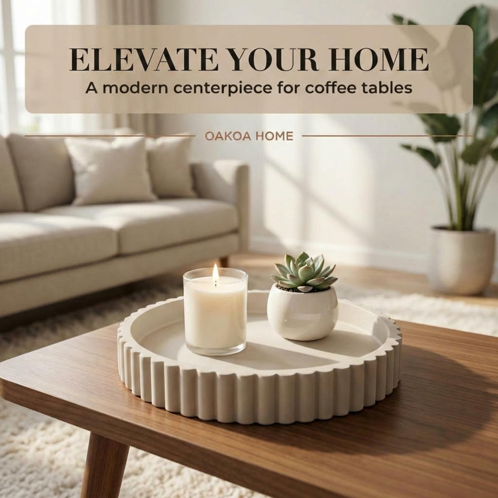 OAKOA Round Decorative Tray Coffee Table Tray - Resin Circle Tray Decor