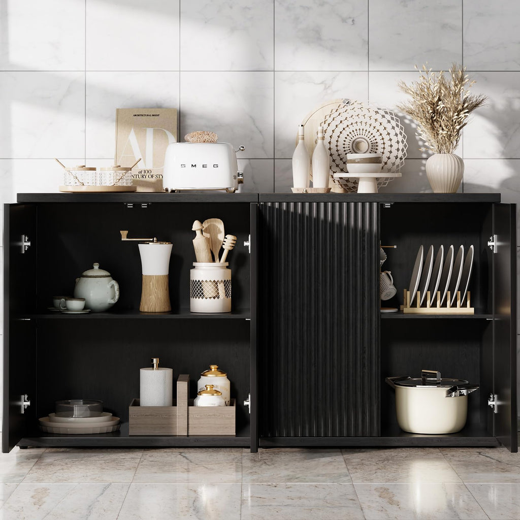 Fluted Buffet Cabinet with Storage Sideboard with 2 Doors & Adjustable Shelf