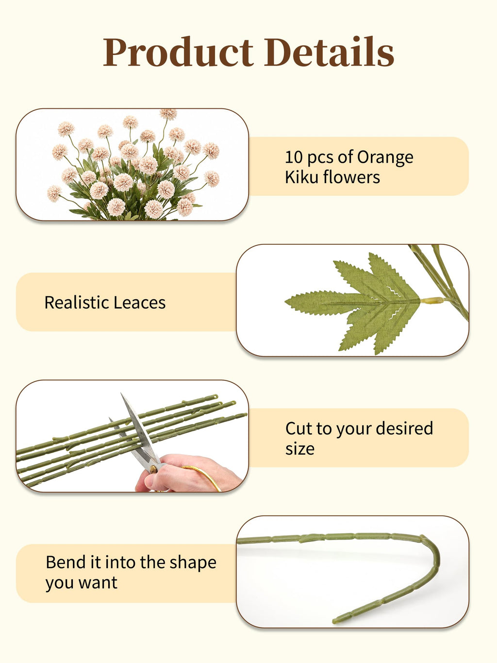 Fake Silk Chrysanthemum, Light Taupe, 10 Pcs
