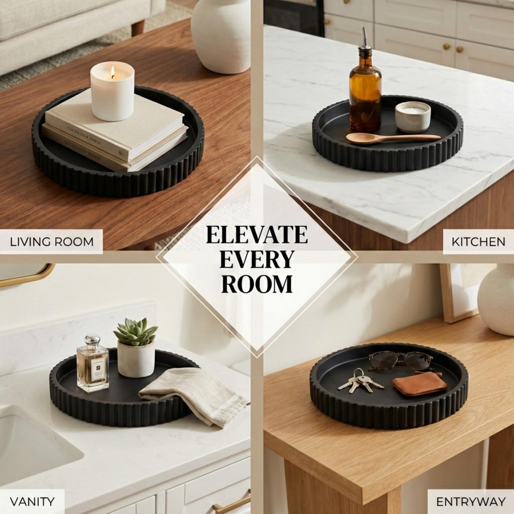 OAKOA Round Decorative Tray Coffee Table Tray - Resin Circle Tray Decor