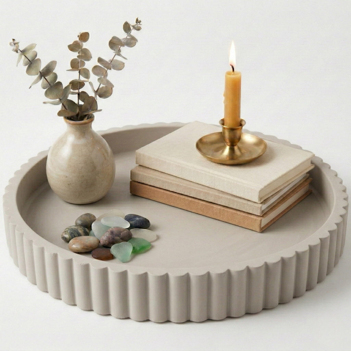 OAKOA Round Decorative Tray Coffee Table Tray - Resin Circle Tray Decor