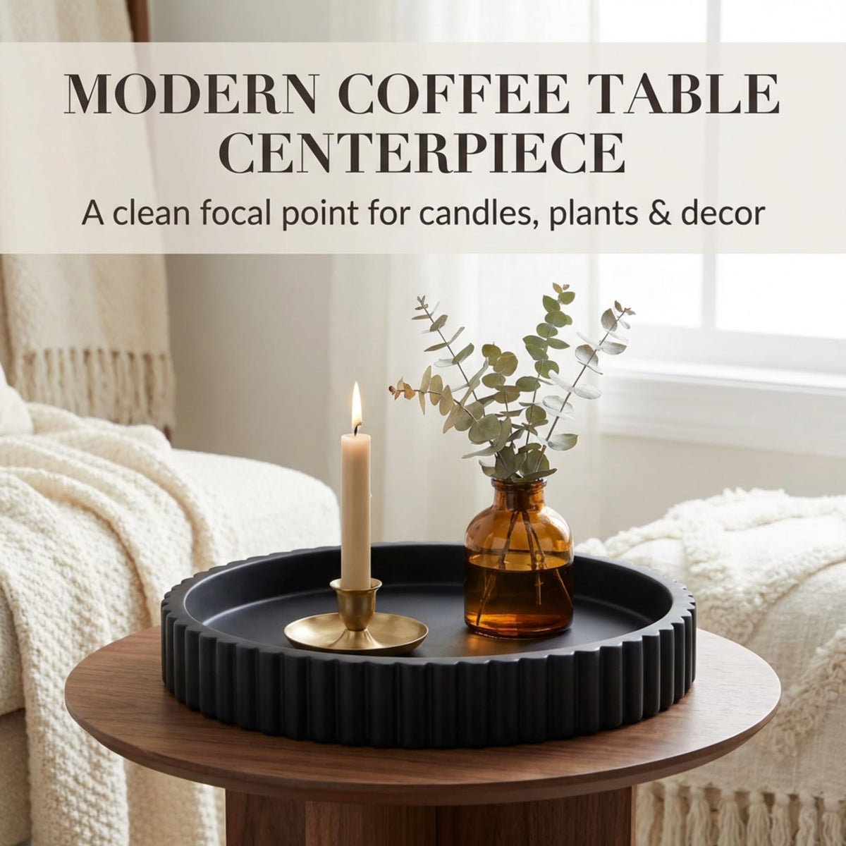 OAKOA Round Decorative Tray Coffee Table Tray - Resin Circle Tray Decor