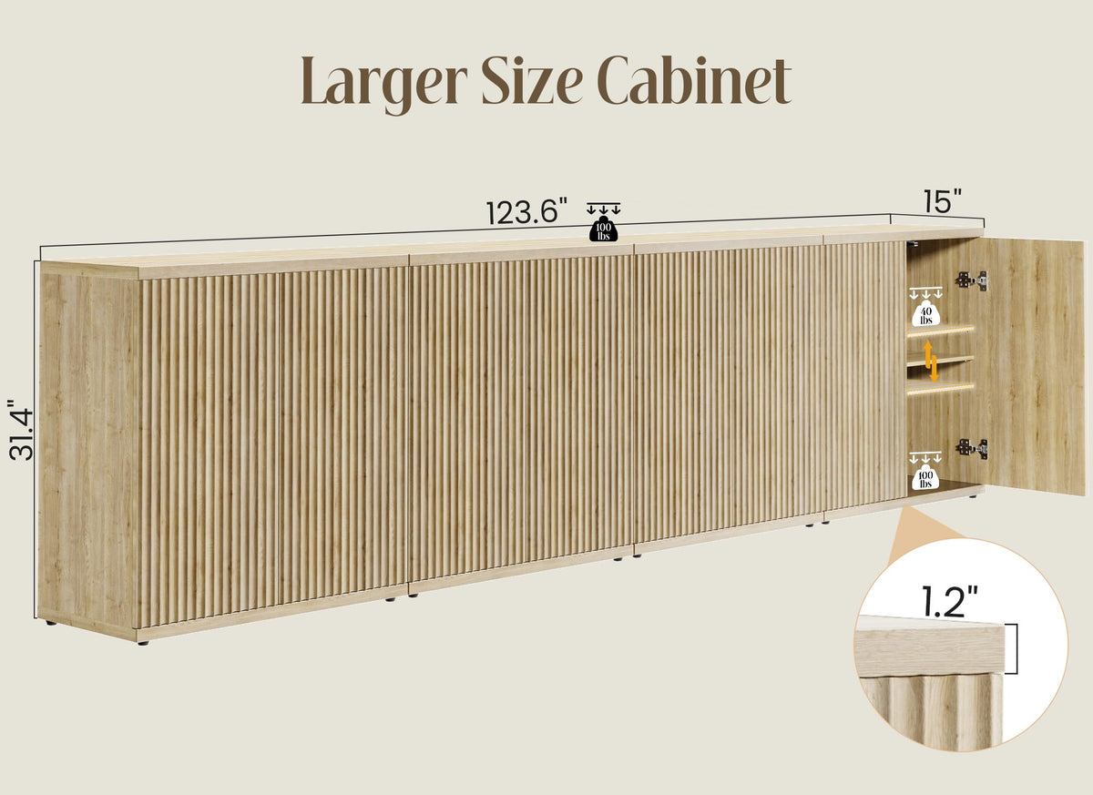 Fluted Buffet Cabinet with Storage Sideboard with 2 Doors & Adjustable Shelf