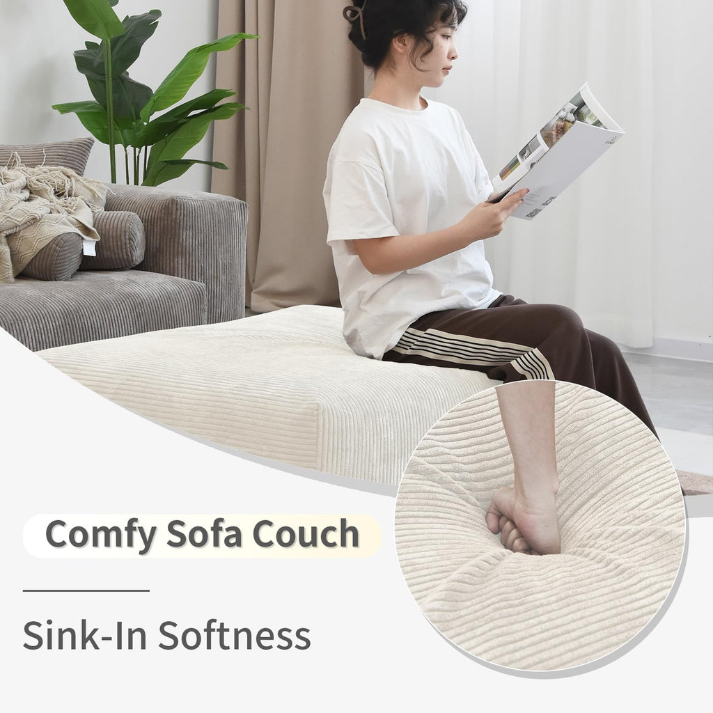 WJShome Cloud Couch Modular Sectional Sofa,141.73inch L Shaped Couch,Oversized Corduroy Couches with Ottoman and Pillows, Beige 4 Seaters Cushion Covers Removable& Washable