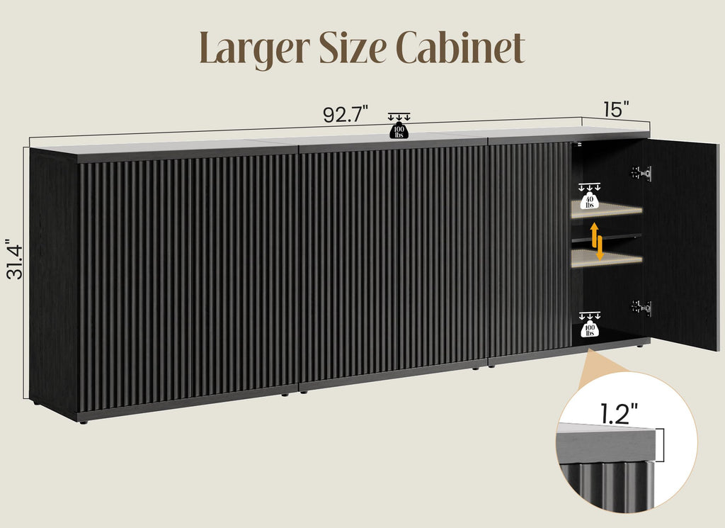 Fluted Buffet Cabinet with Storage Sideboard with 2 Doors & Adjustable Shelf