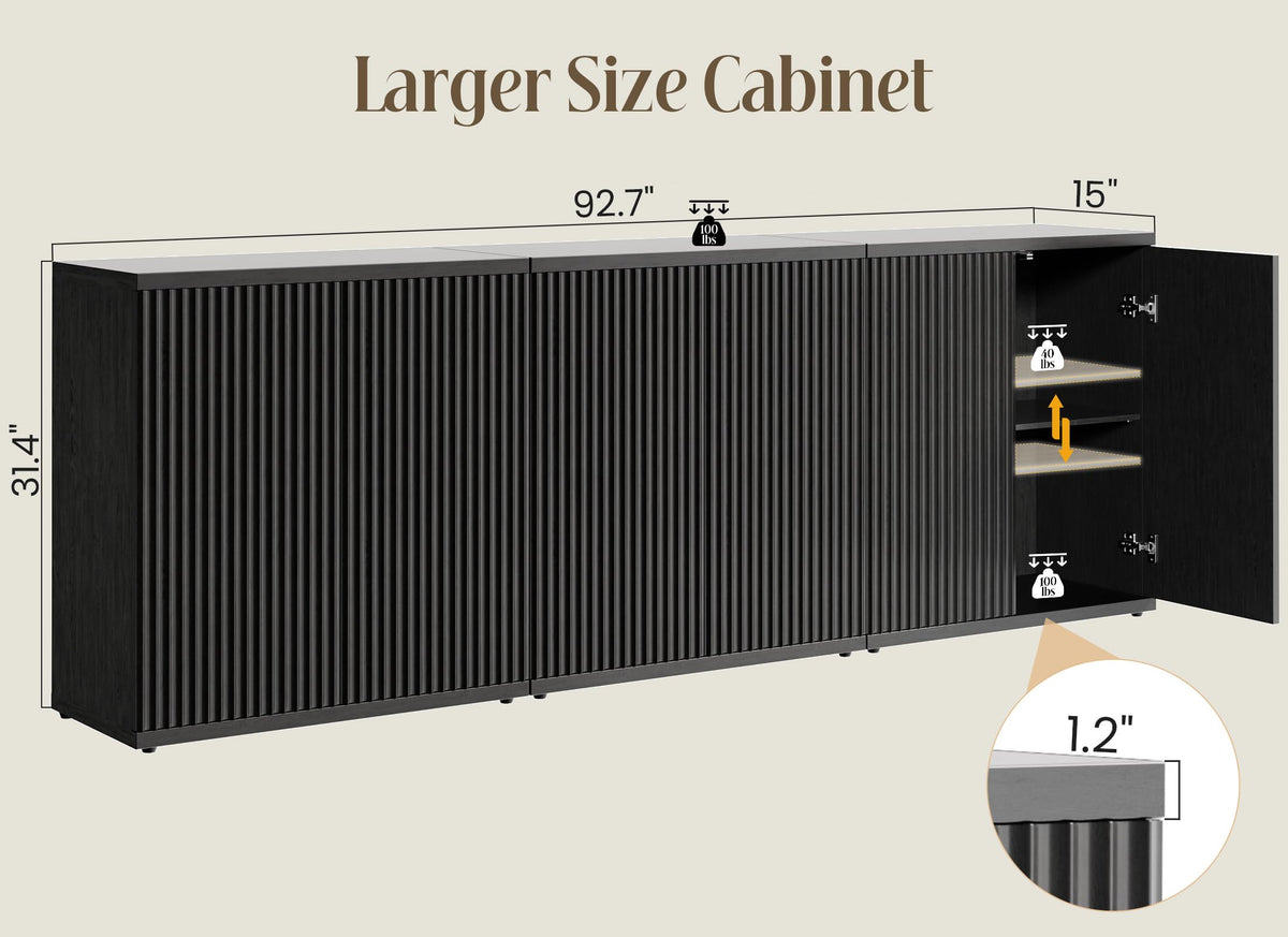 Fluted Buffet Cabinet with Storage Sideboard with 2 Doors & Adjustable Shelf