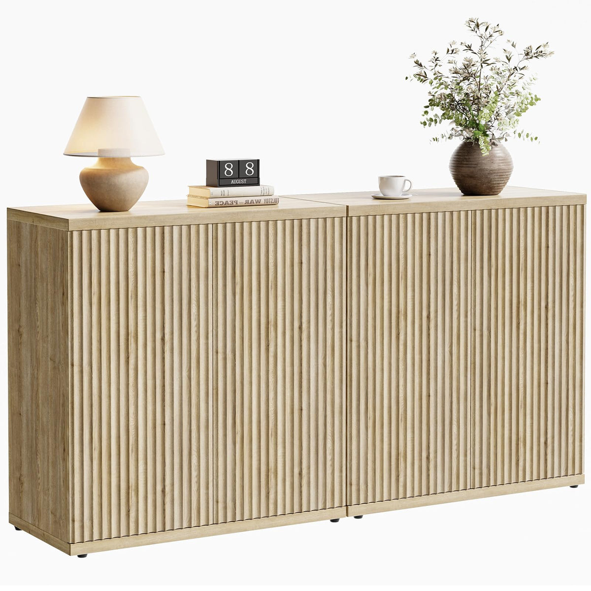 Fluted Buffet Cabinet with Storage Sideboard with 2 Doors & Adjustable Shelf