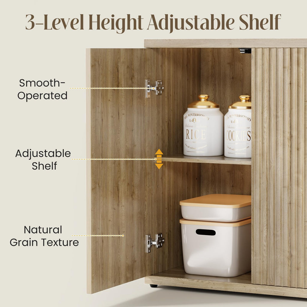 Fluted Buffet Cabinet with Storage Sideboard with 2 Doors & Adjustable Shelf