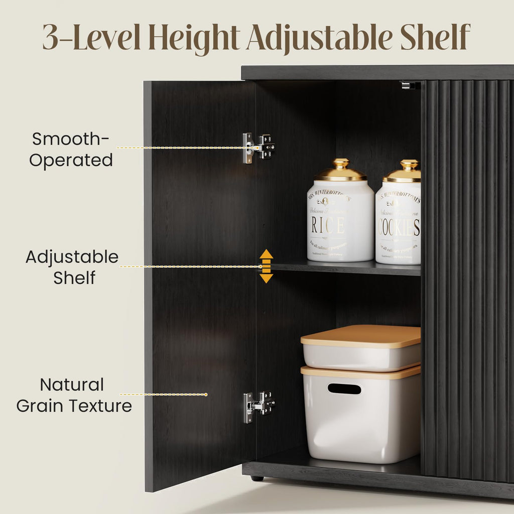 Fluted Buffet Cabinet with Storage Sideboard with 2 Doors & Adjustable Shelf