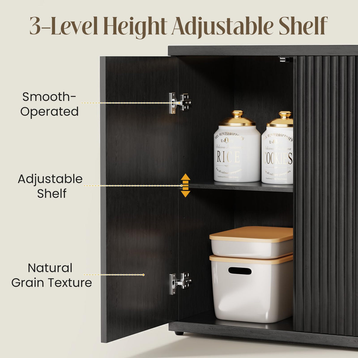 Fluted Buffet Cabinet with Storage Sideboard with 2 Doors & Adjustable Shelf