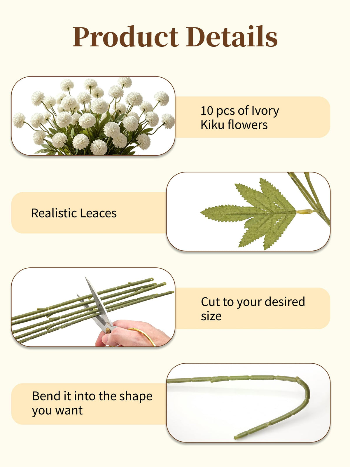 Fake Silk Chrysanthemum, Light Taupe, 10 Pcs