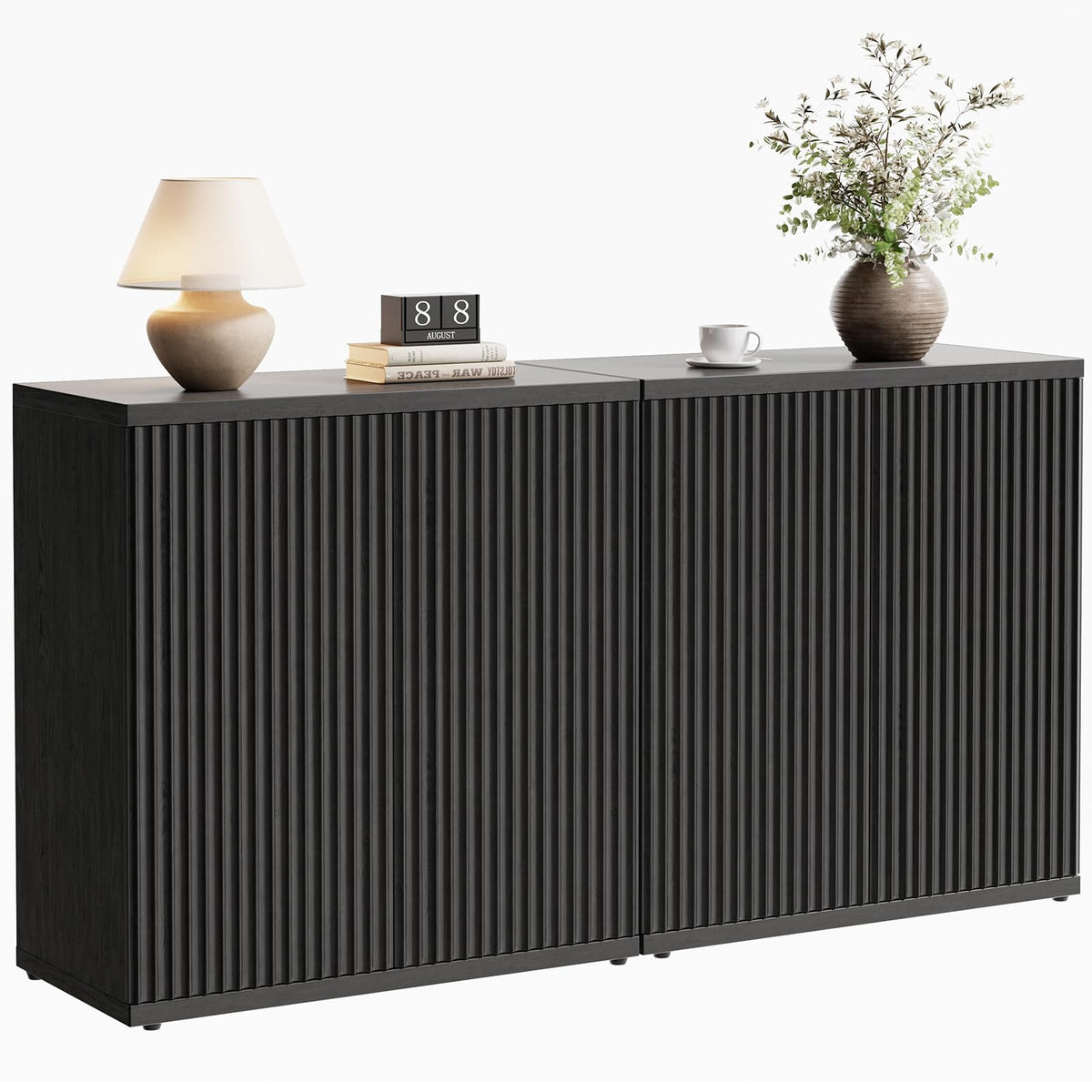 Fluted Buffet Cabinet with Storage Sideboard with 2 Doors & Adjustable Shelf