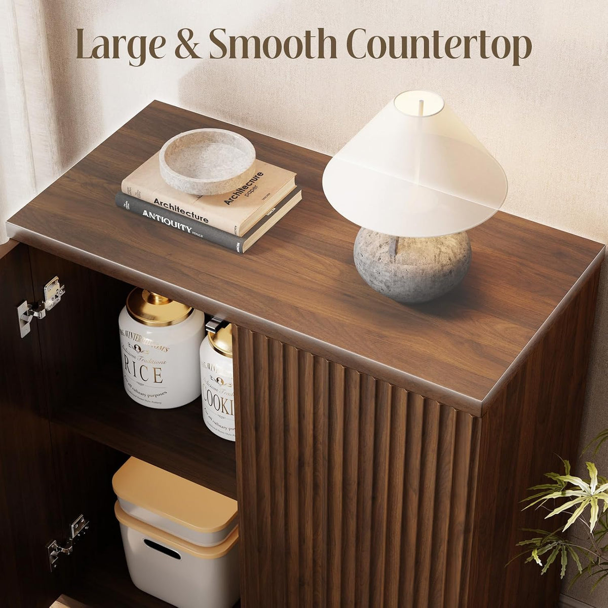 Fluted Buffet Cabinet with Storage Sideboard with 2 Doors & Adjustable Shelf