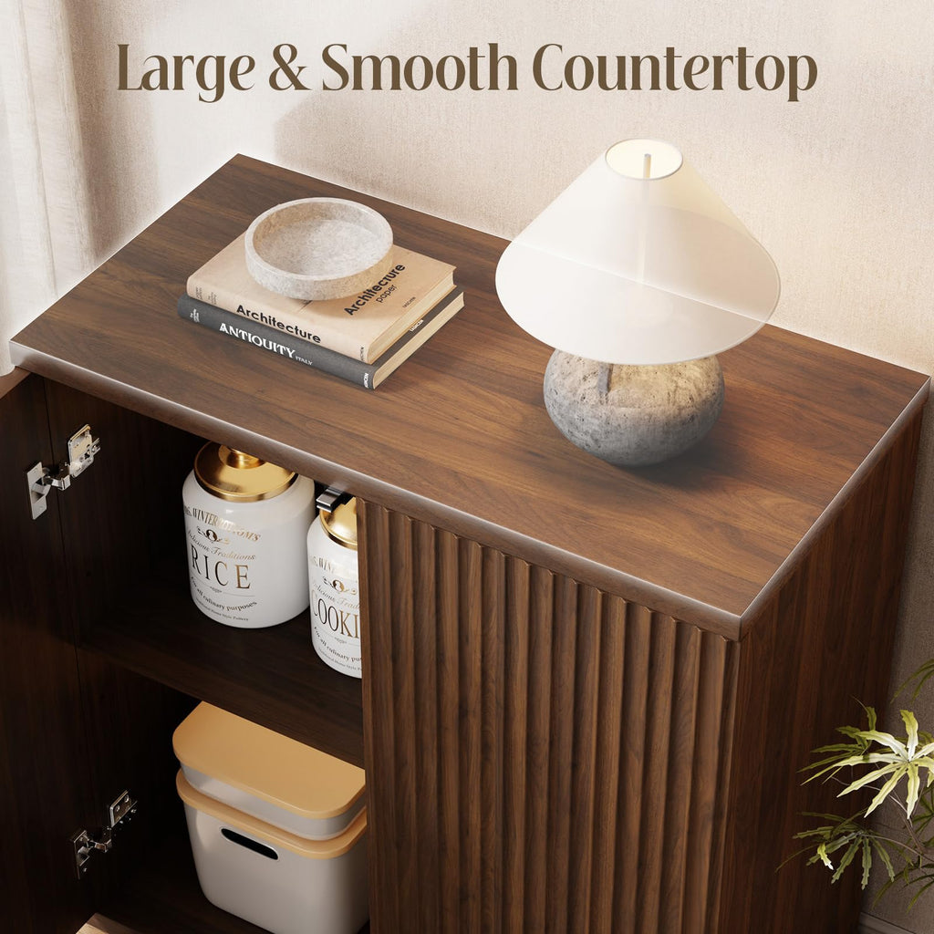 Fluted Buffet Cabinet with Storage Sideboard with 2 Doors & Adjustable Shelf
