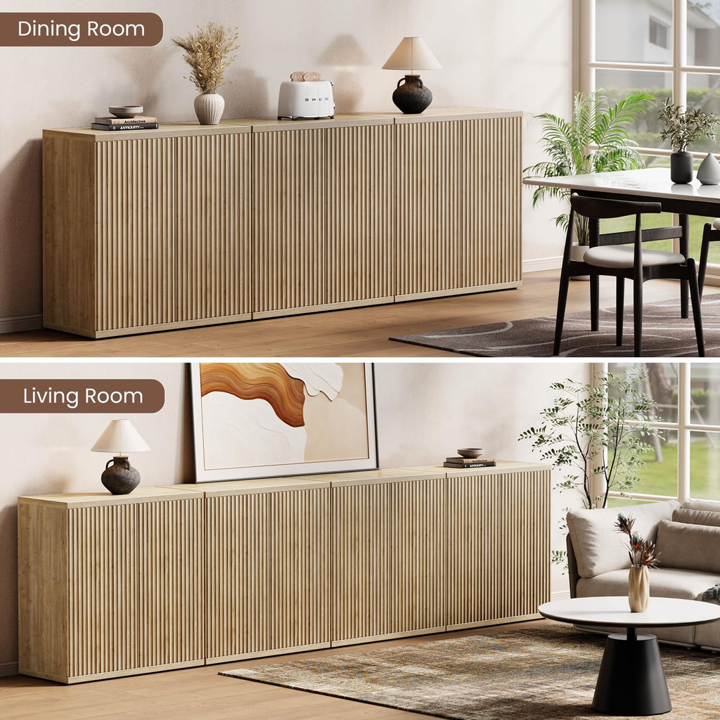 Fluted Buffet Cabinet with Storage Sideboard with 2 Doors & Adjustable Shelf