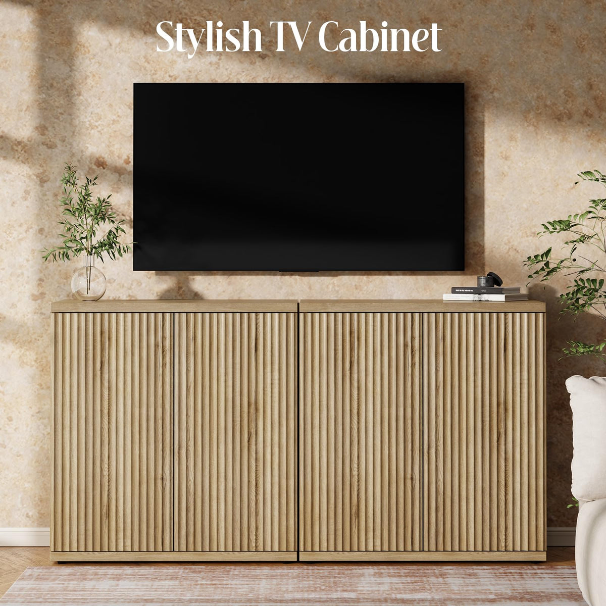 Fluted Buffet Cabinet with Storage Sideboard with 2 Doors & Adjustable Shelf
